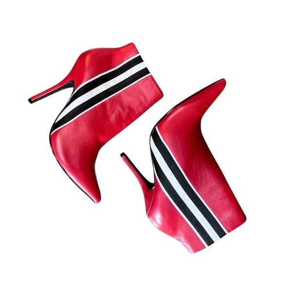 STEVE MADDEN KNOCK BOOTIES red stripe heels boots 6.5 marks on bottom see pics - Picture 1 of 16